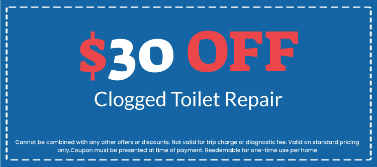  off coupon for clogged toilet repair services from Plumb Right, emphasizing plumbing discounts and promotional offers.