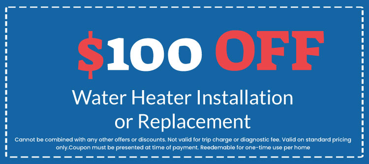 0 off water heater installation or replacement coupon from Plumb Right, highlighting promotional offer for plumbing services.