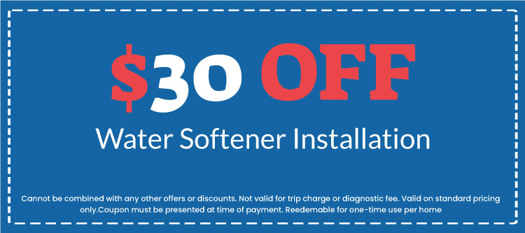  off Water Softener Installation coupon from Plumb Right, highlighting plumbing service promotions.